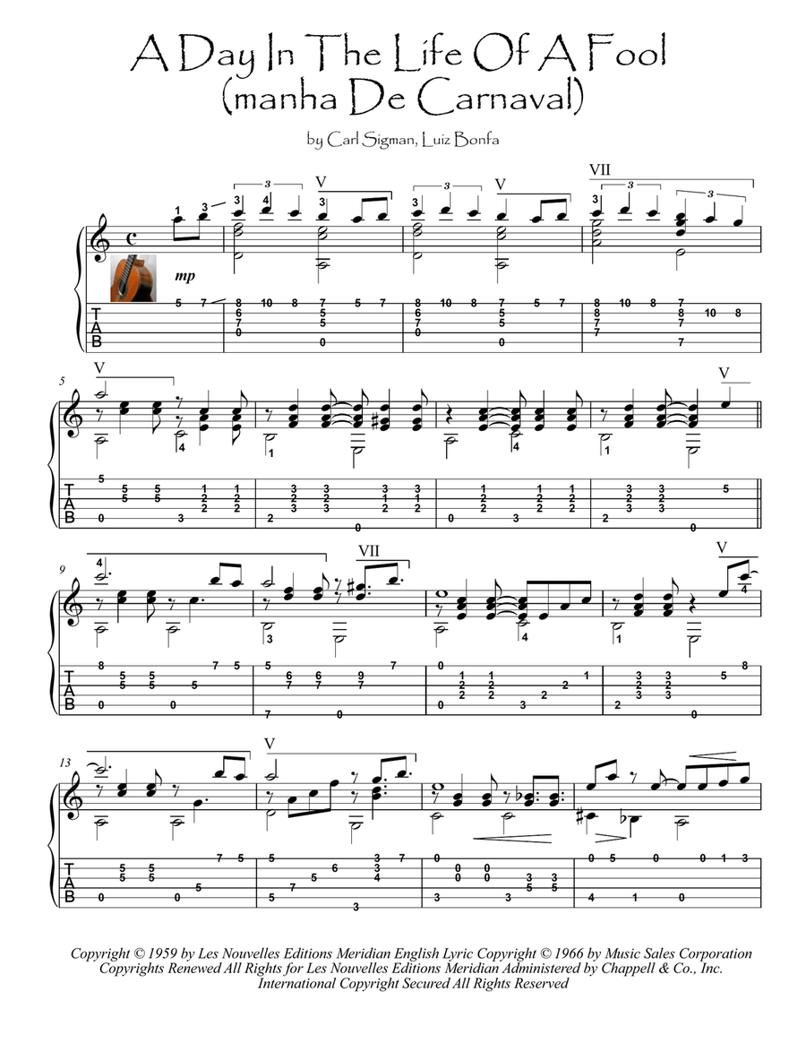 A Day In The Life Of A Fool (manha De Carnaval) Guitar Tablature scores gallery preview page 1
