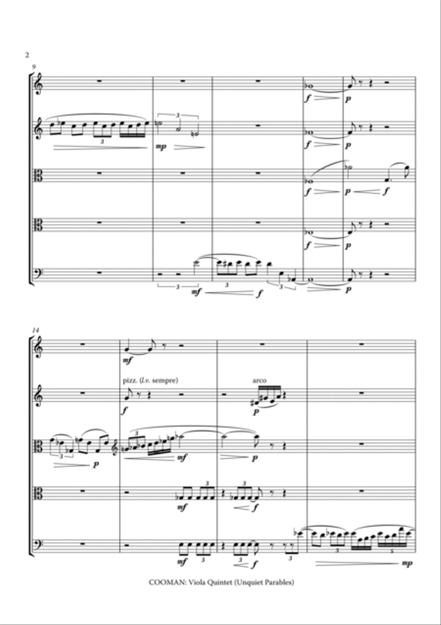 Carson Cooman - Viola Quintet (Unquiet Parables) (2009) for two violins, two violas and cello String Quintet scores gallery preview page 4