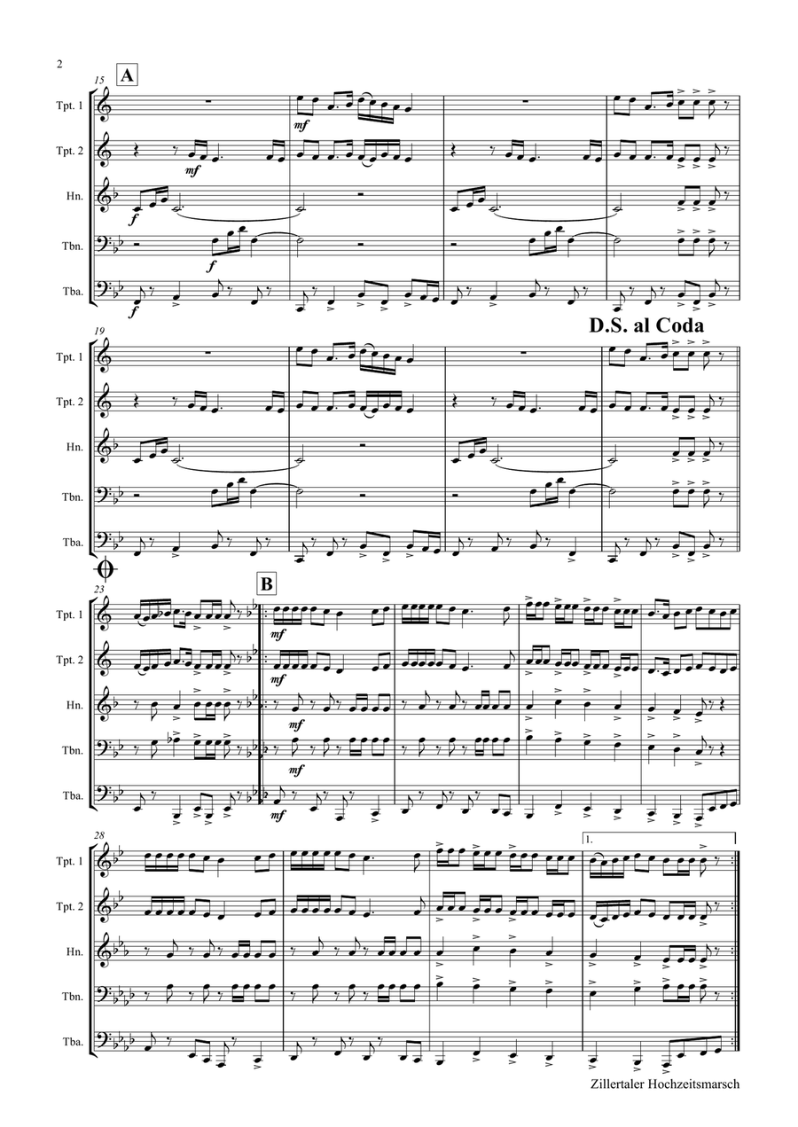Zillertaler Hochzeitsmarsch - October Fest - Brass Quintet Brass Quintet scores gallery preview page 2