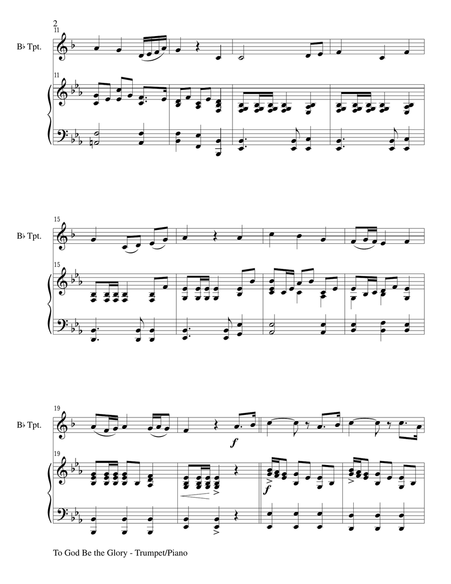 TO GOD BE THE GLORY (Duet – Bb Trumpet and Piano/Score and Parts) Trumpet Duet scores gallery preview page 2