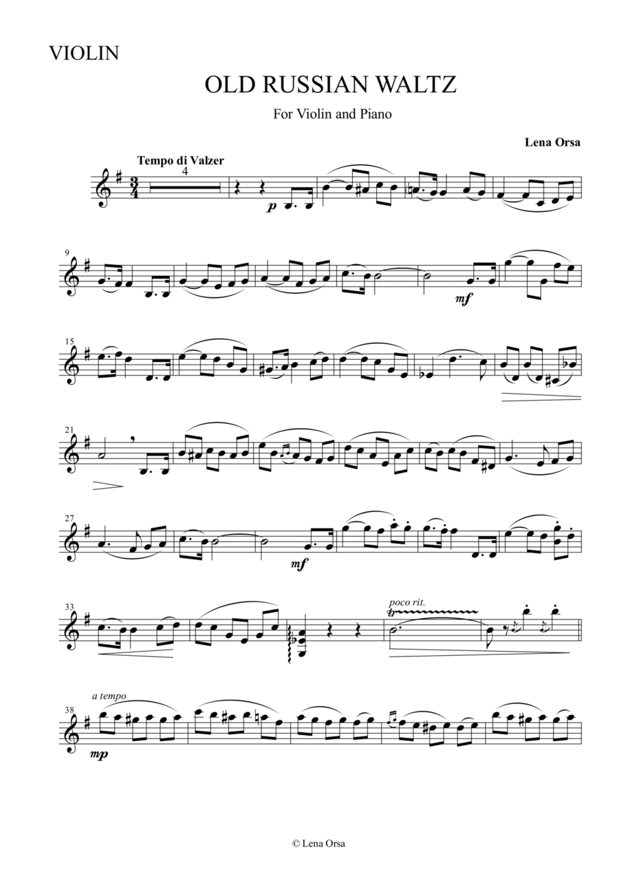Old Russian Waltz for Violin and Piano | Violin part Violin Solo scores gallery preview page 1