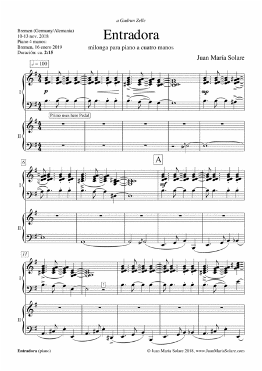 Entradora [piano 4 hands] Piano Duet scores gallery preview page 2