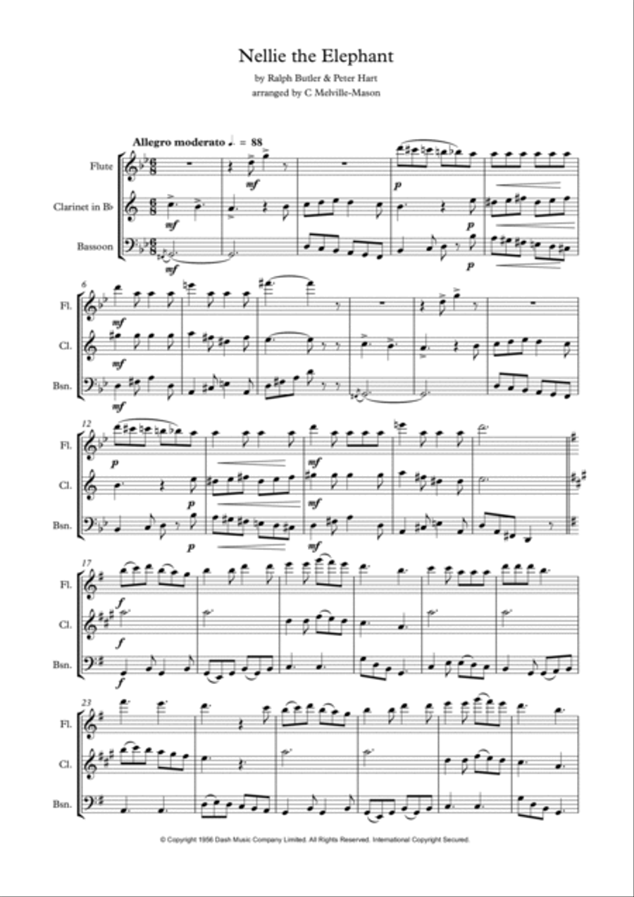 Nellie The Elephant Woodwind Trio scores gallery preview page 2