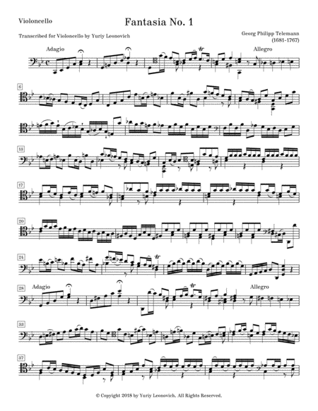 Telemann - 12 Fantasias for Viola da gamba (Transcribed for Cello Solo)