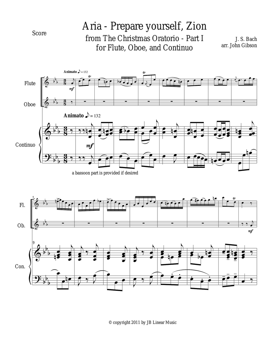 Bach - Aria from The Christmas Oratorio for flute and oboe duet Woodwind Duet scores gallery preview page 1