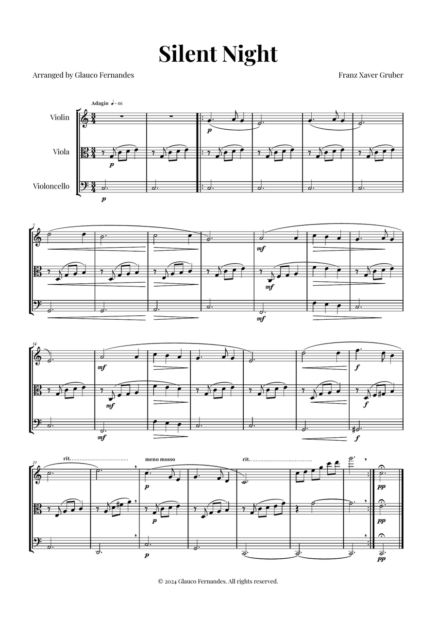 Silent Night | BEAUTIFUL Arrangement String Trio scores gallery preview page 1