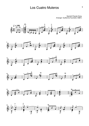Spanish Popular Song - Los Cuatro Muleros. Arrangement for Classical Guitar.