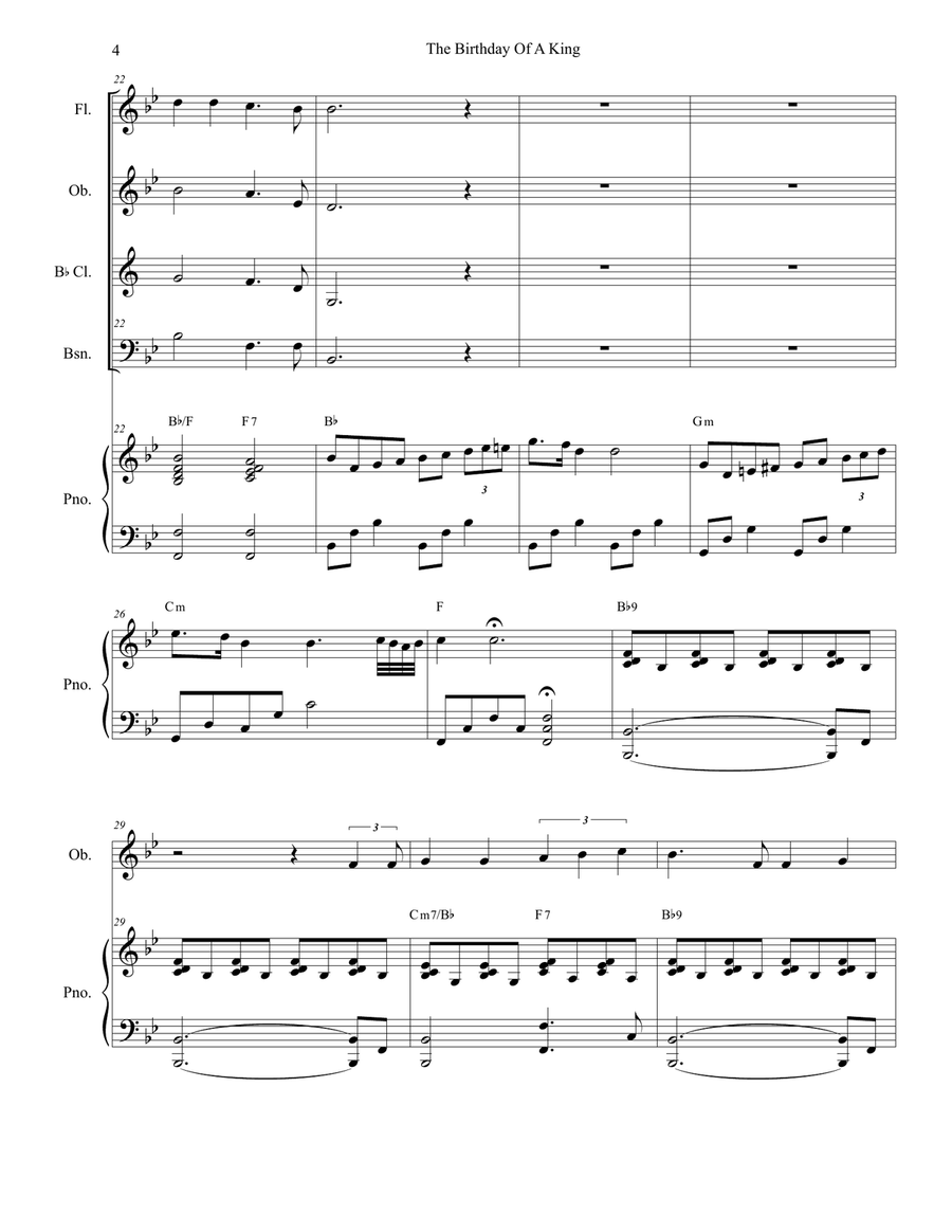The Birthday Of A King (for Woodwind Quartet and Piano) Woodwind Quartet scores gallery preview page 5