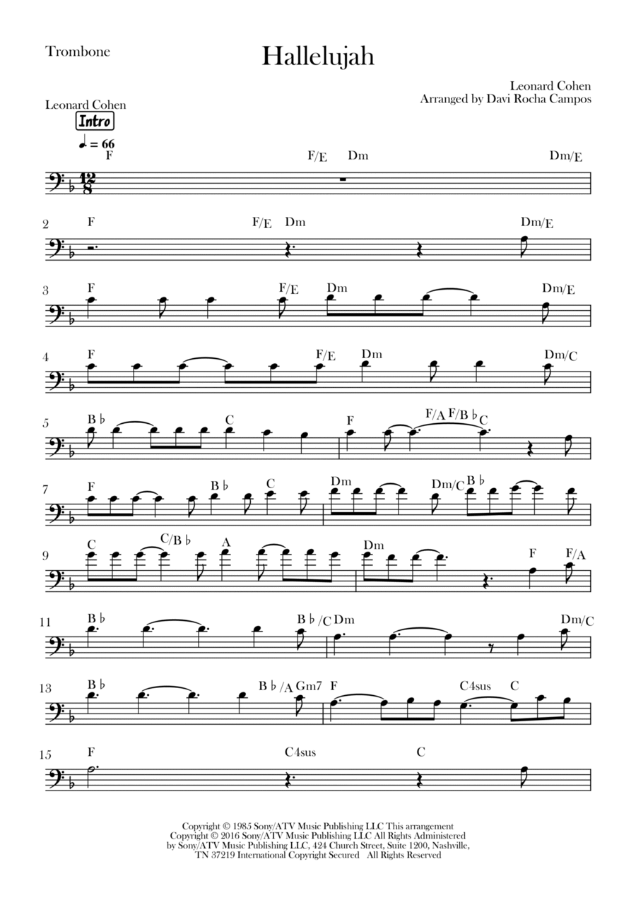 Hallelujah Hallelujah Trombone Solo scores gallery preview page 1