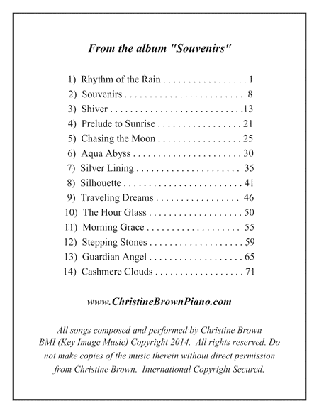 Solo Piano - SOUVENIRS Songbook - Christine Brown