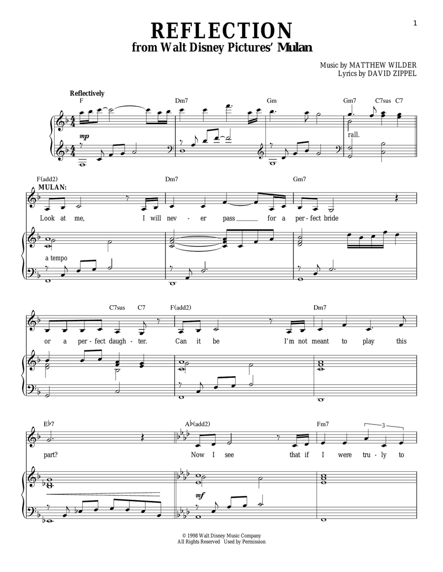 Reflection (from Mulan) Piano, Vocal, Guitar scores gallery preview page 1