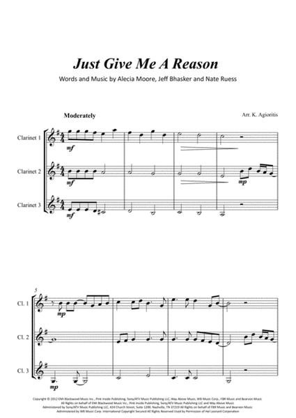 Just Give Me A Reason by Nate Ruess Clarinet - Digital Sheet Music