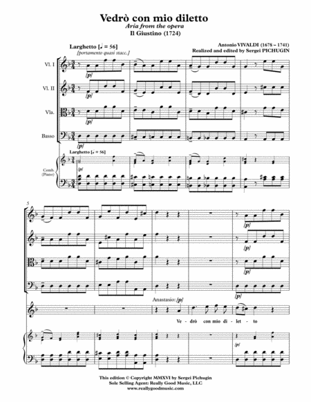 VIVALDI Antonio: Vedrò con mio diletto, aria from the opera Il Giustino, score and parts (D minor)