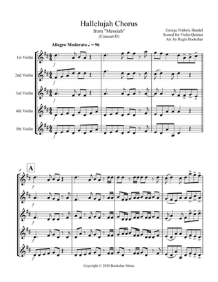 Hallelujah (from "Messiah") (D) (Violin Quintet)