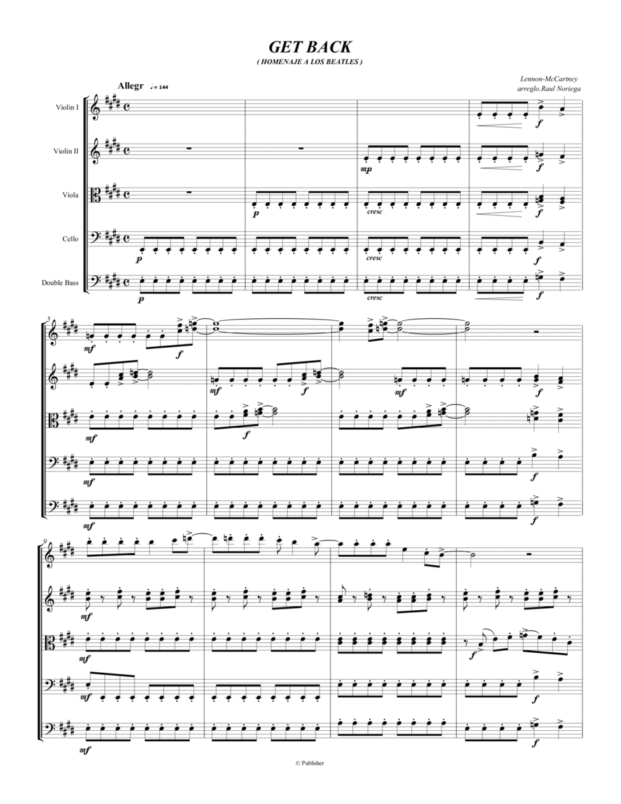Get Back Get Back String Quintet scores gallery preview page 1