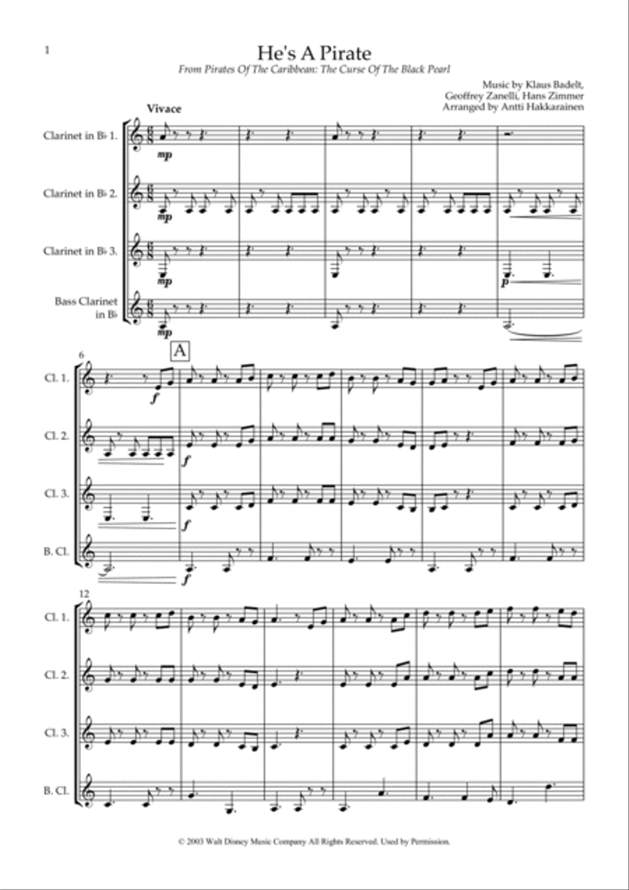 He's A Pirate Clarinet Quartet scores gallery preview page 2