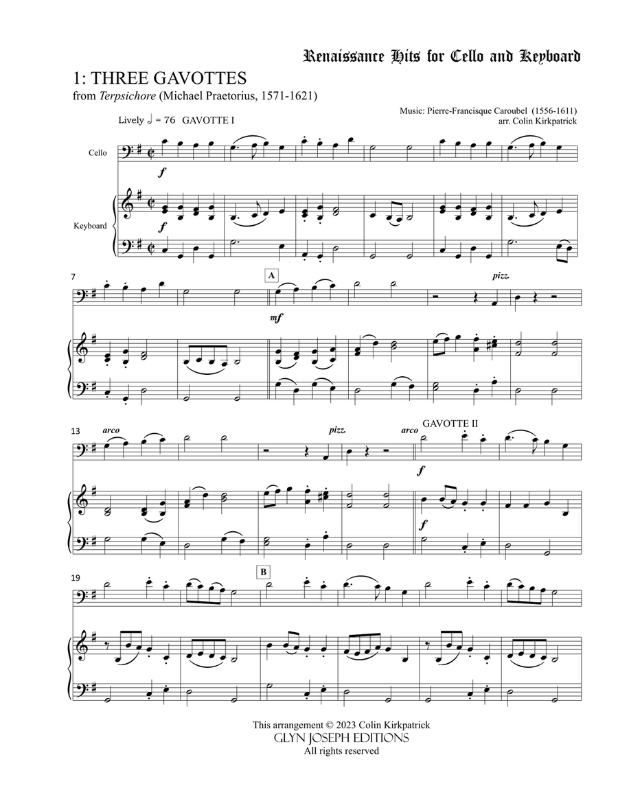Renaissance Hits for Cello and Keyboard from Terpsichore (Praetorius) Piano scores gallery preview page 3
