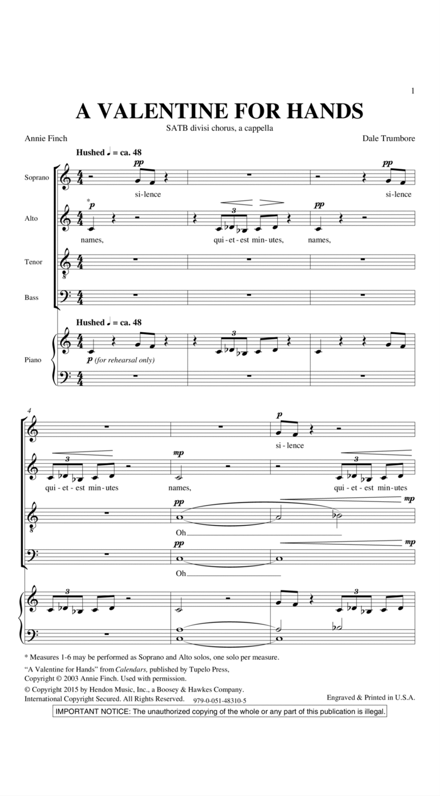 A Valentine For Hands 4-Part scores gallery preview page 1