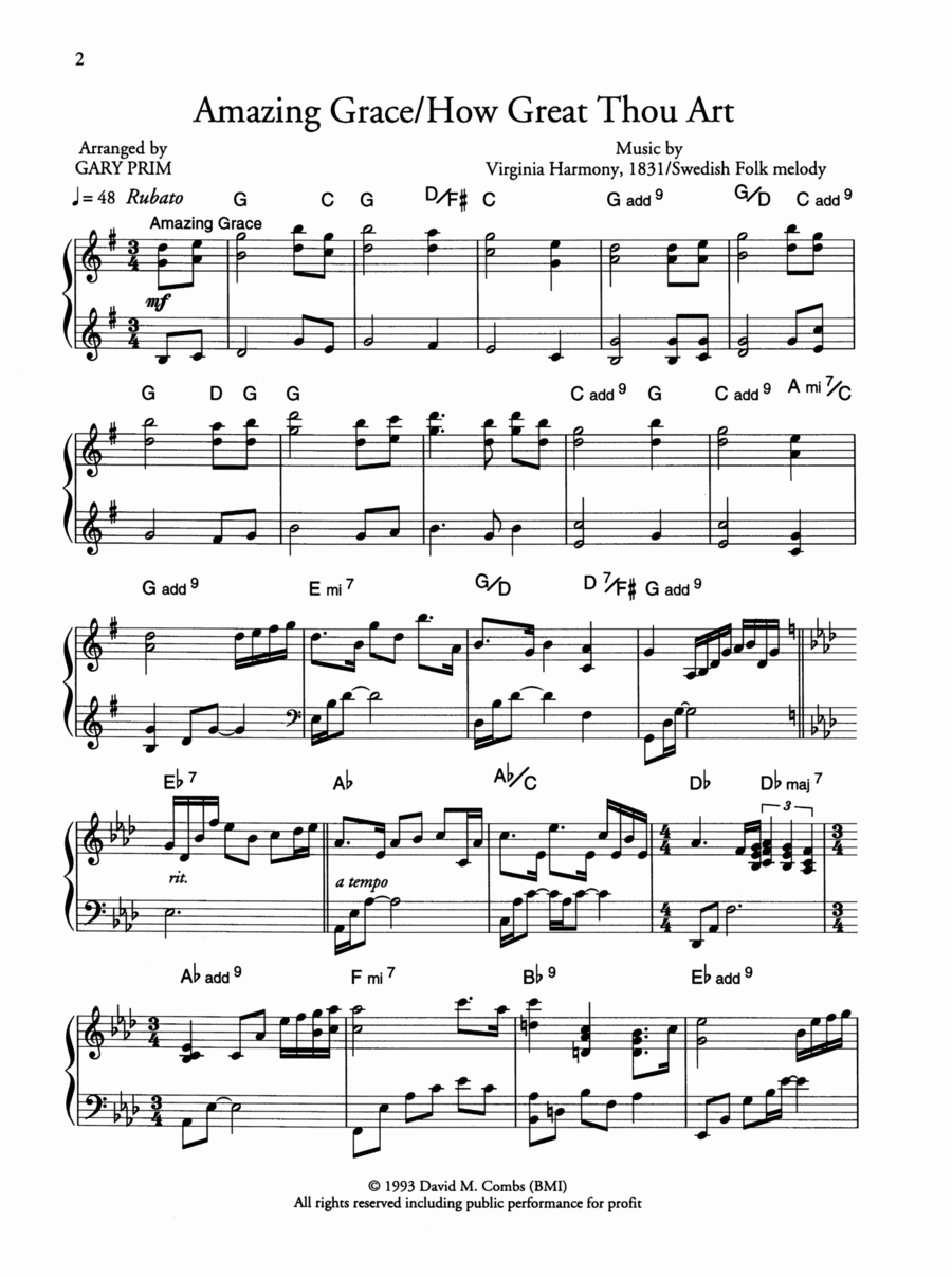 Amazing Grace / How Great Thou Art Medley Piano Solo scores gallery preview page 1