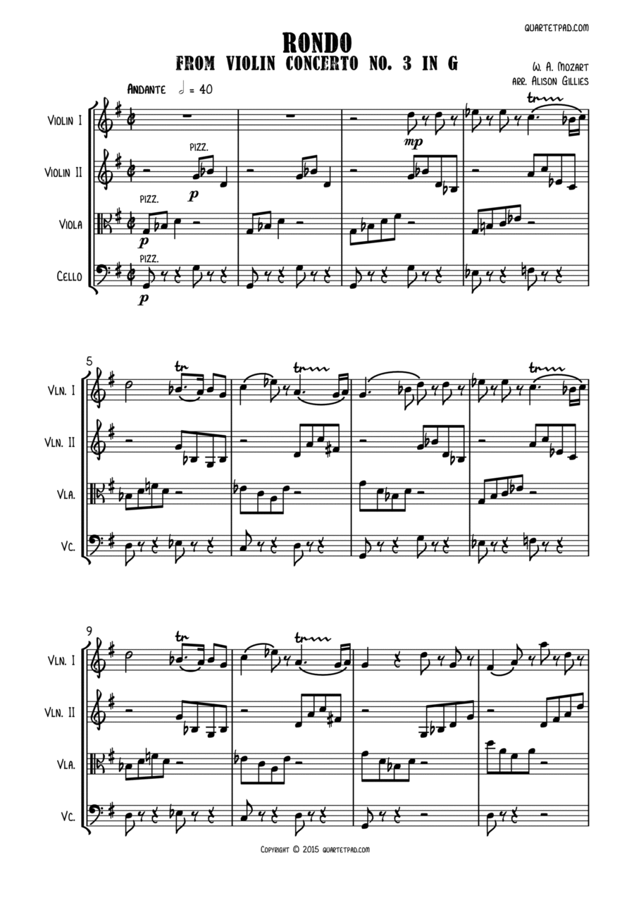 Mozart Rondo from Master & Commander - String Quartet String Quartet scores gallery preview page 1