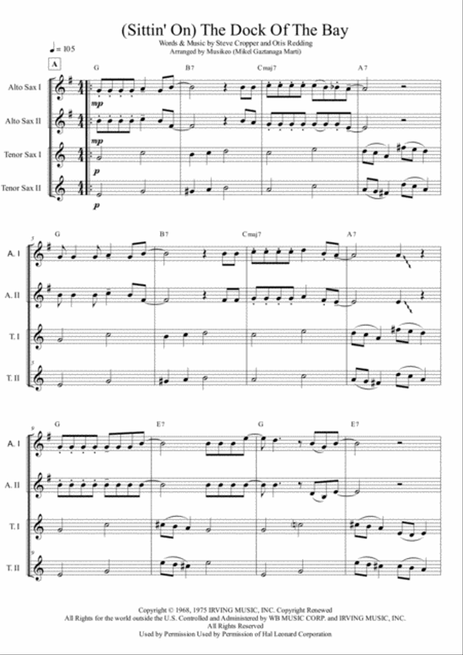 (Sittin' On) The Dock Of The Bay Woodwind Duet scores gallery preview page 1