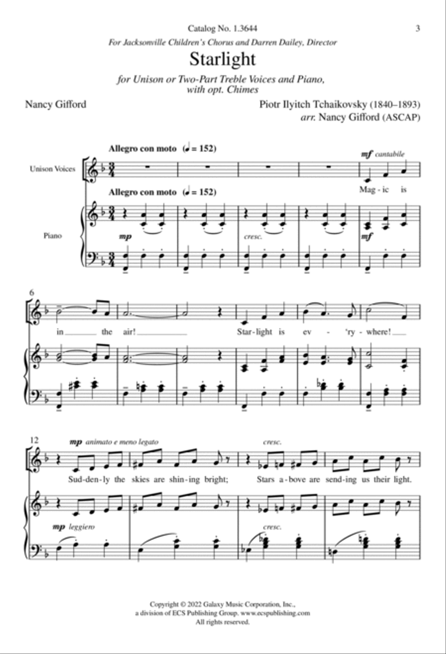 Starlight Starlight Unison Choir scores gallery preview page 3