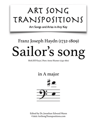 Book cover for HAYDN: Sailor's Song (transposed to A major, bass clef)