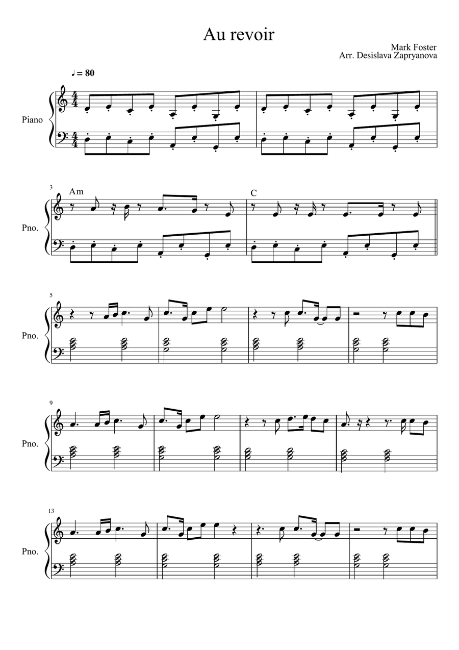 Au Revoir Easy Piano scores gallery preview page 1