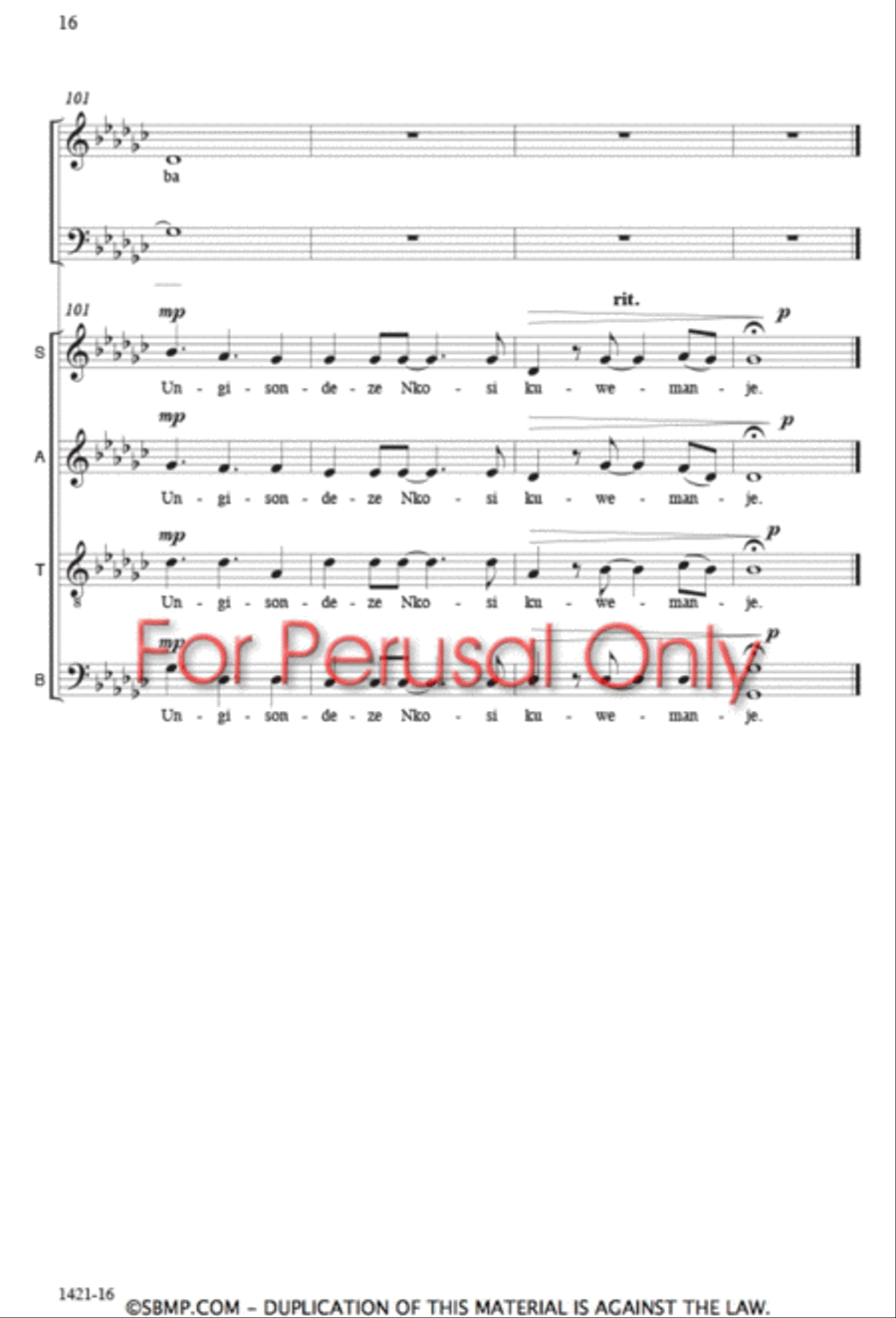 Mangisondele Nkosi Yam - SATB Octavo 4-Part scores gallery preview page 15