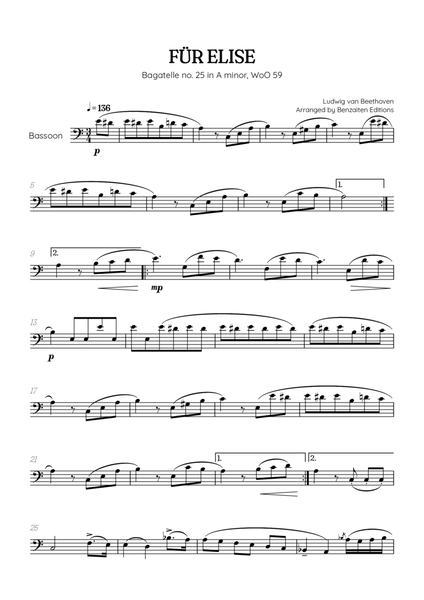 Beethoven • Für Elise / Pour Elise • bassoon sheet music image number null