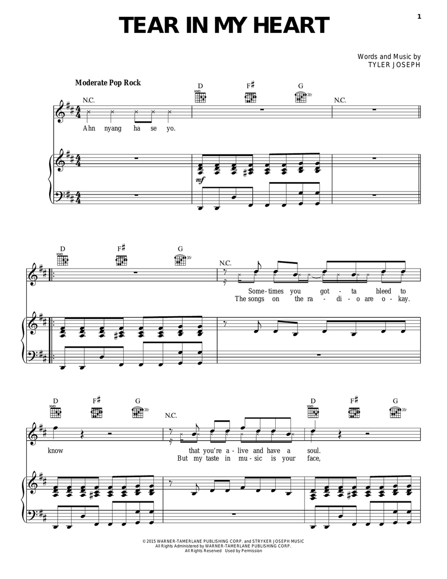Tear In My Heart Piano, Vocal, Guitar scores gallery preview page 1