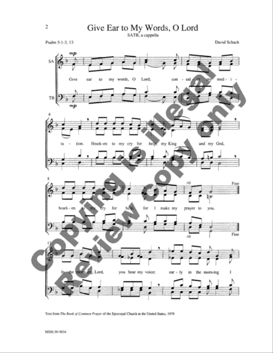 Give Ear to My Words, O Lord 4-Part scores gallery preview page 2