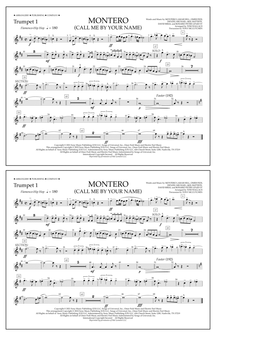 Montero (Call Me By Your Name) (arr. Tom Wallace) - Trumpet 1 Marching Band scores gallery preview page 1