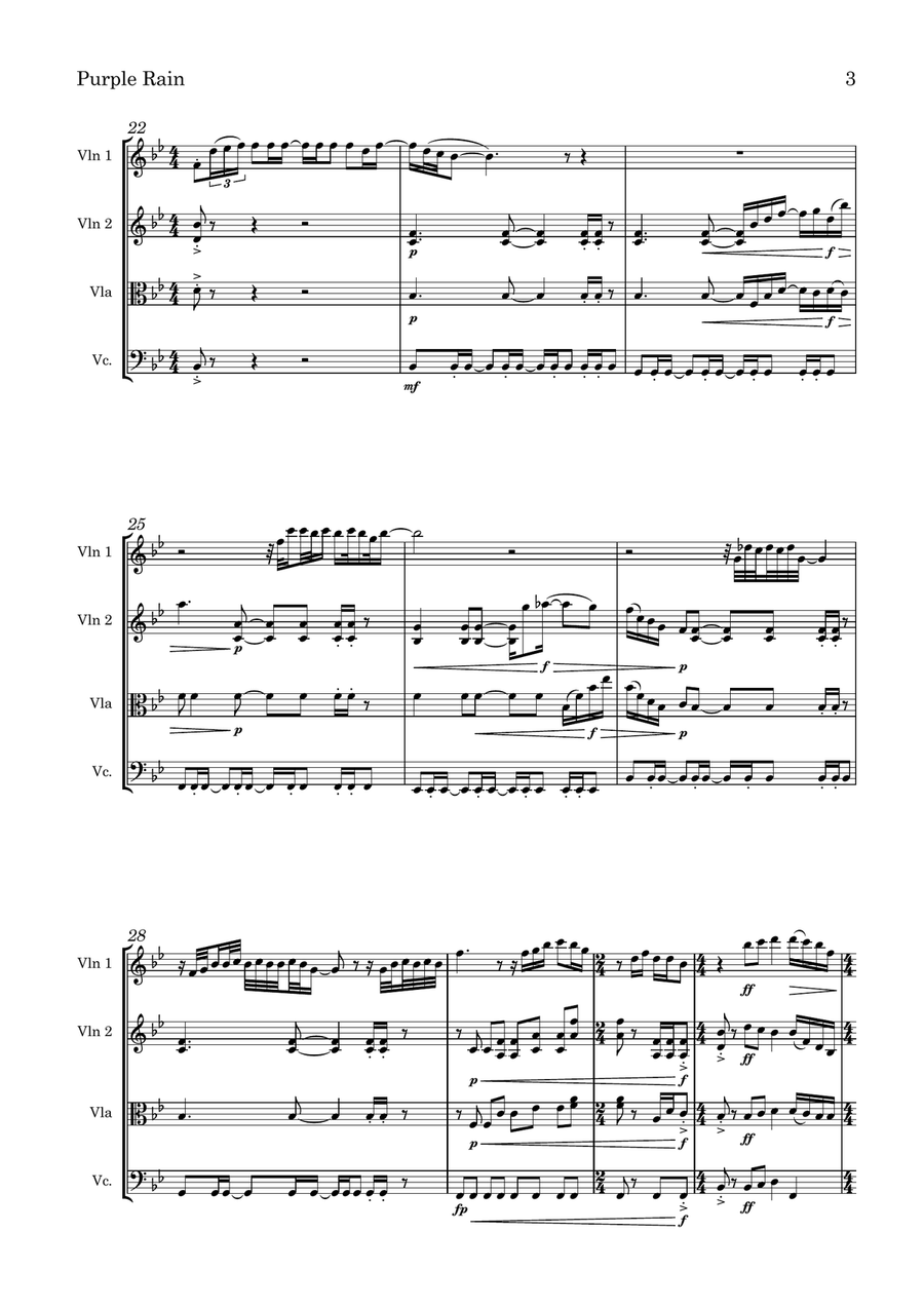 Purple Rain String Quartet scores gallery preview page 3