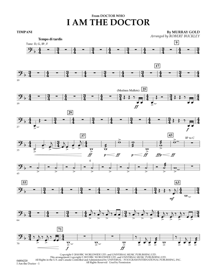 I Am the Doctor (from Doctor Who) - Timpani Percussion scores gallery preview page 1