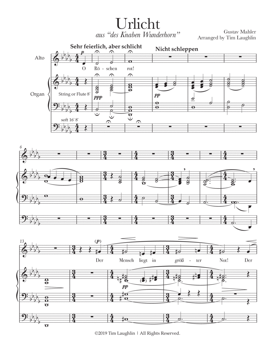 Urlicht (Primeval Light) (for organ and alto/mezzo soprano) Small Ensemble scores gallery preview page 1