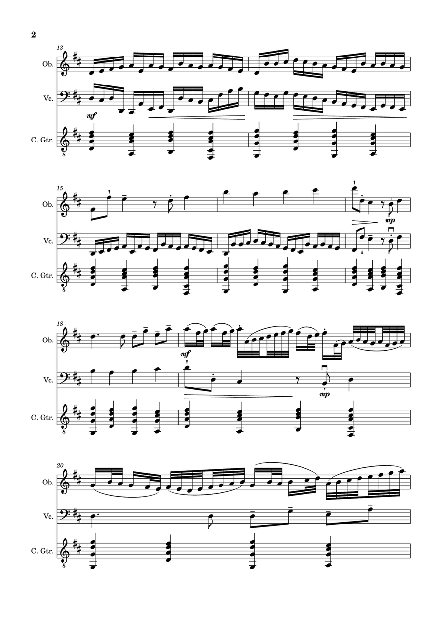 Canon in D Major, P.37; T.337. Arranged for Oboe, Cello and Guitar. Score and Parts Small Ensemble scores gallery preview page 2