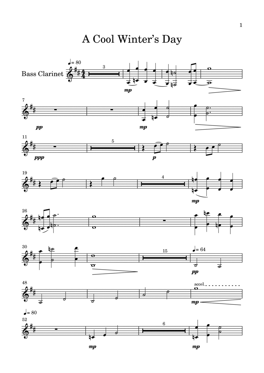 A Cool Winter’s Day-Bass Clarinet Part Concert Band scores gallery preview page 1