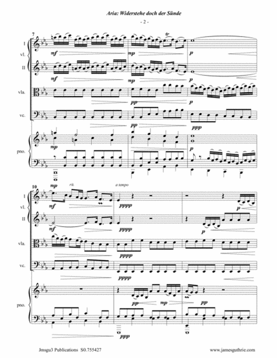 BACH: Widerstehe doch der Sünde, BWV 54 for Piano Quintet image number null