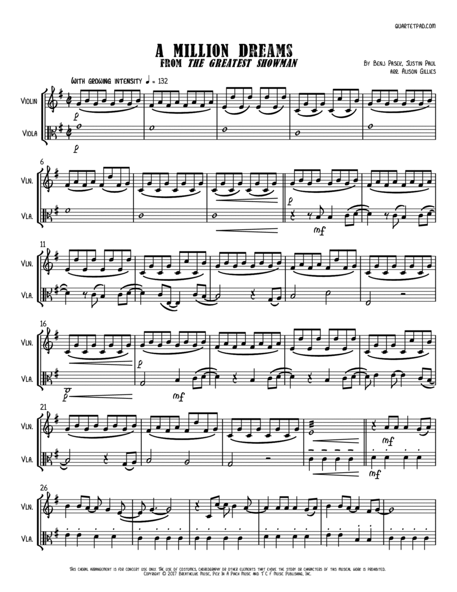 A Million Dreams String Duet scores gallery preview page 1