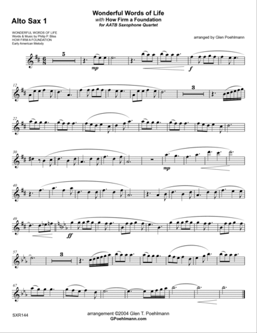 WONDERFUL WORDS OF LIFE with HOW FIRM A FOUNDATION - Saxophone Quartet (AATB or SATB) Saxophone Quartet scores gallery preview page 4