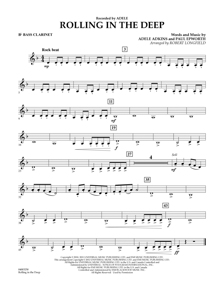 Rolling in the Deep - Bb Bass Clarinet Concert Band scores gallery preview page 1