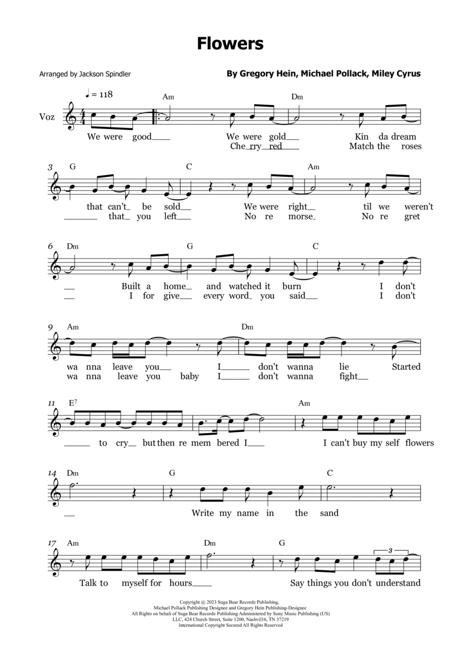 Flowers Flowers Easy Piano scores gallery preview page 1