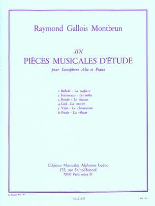 Six Pieces Musicales D'etude Pour Saxophone Alto Et Piano