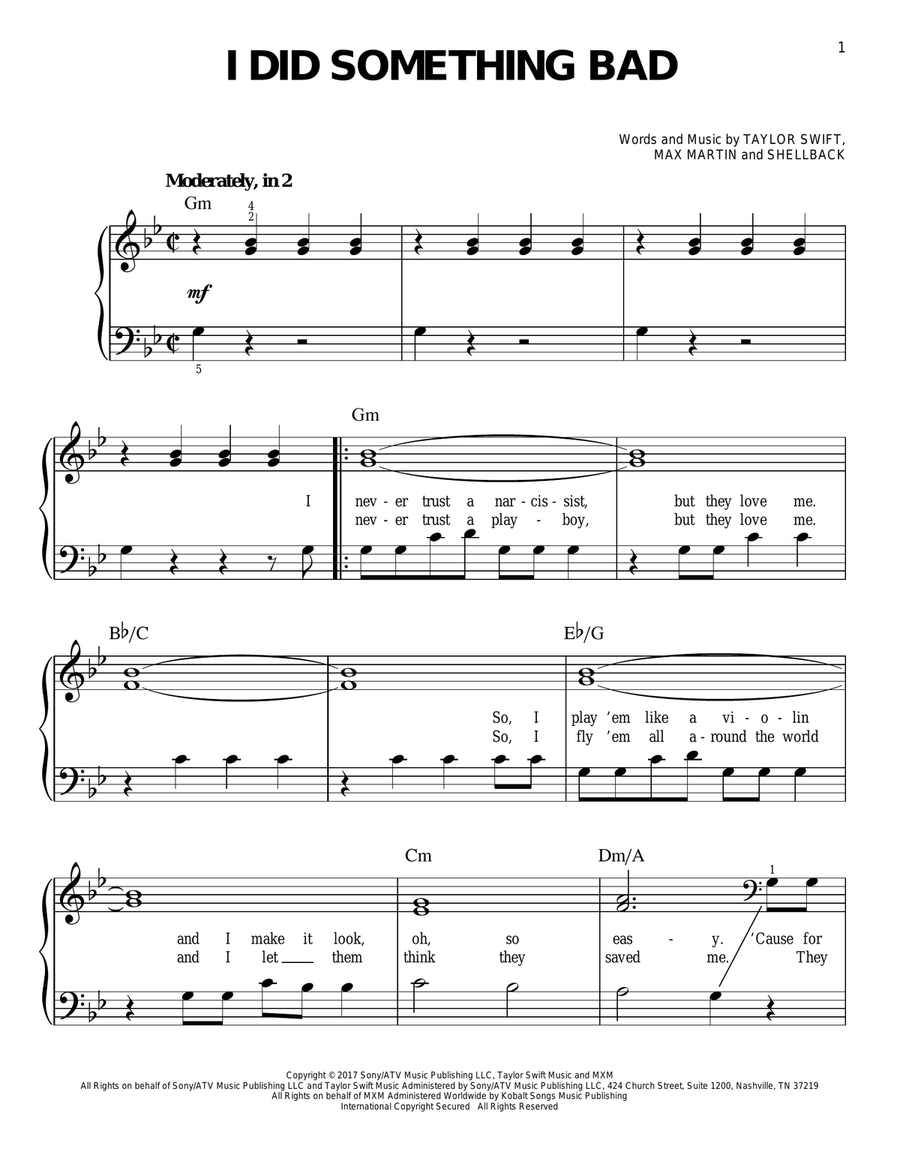 I Did Something Bad Easy Piano scores gallery preview page 1
