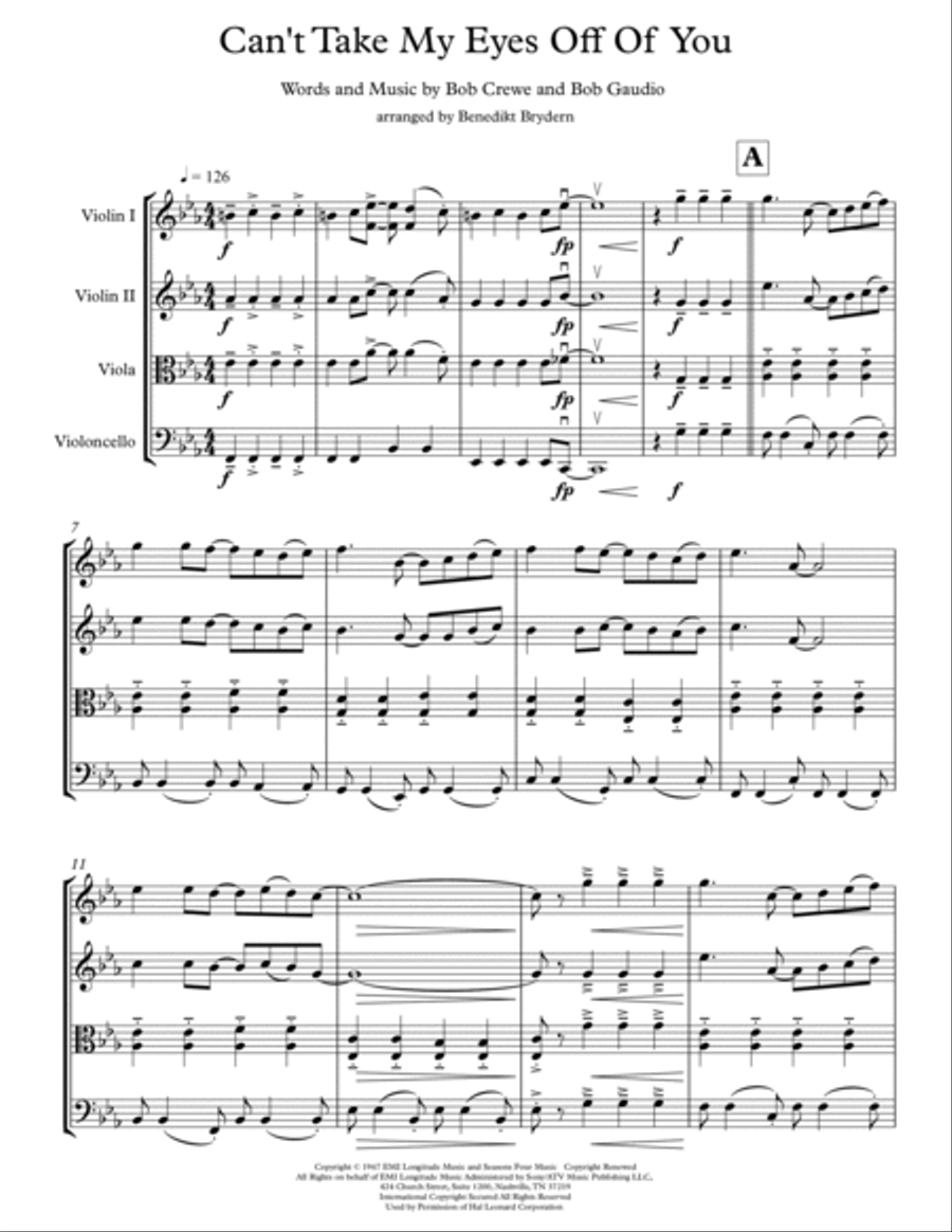 Can't Take My Eyes Off Of You String Quartet scores gallery preview page 2