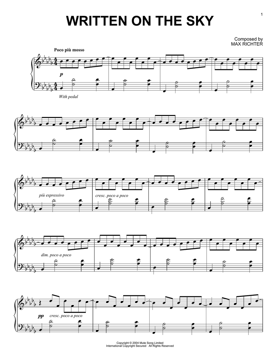 Written On The Sky Piano Solo scores gallery preview page 1