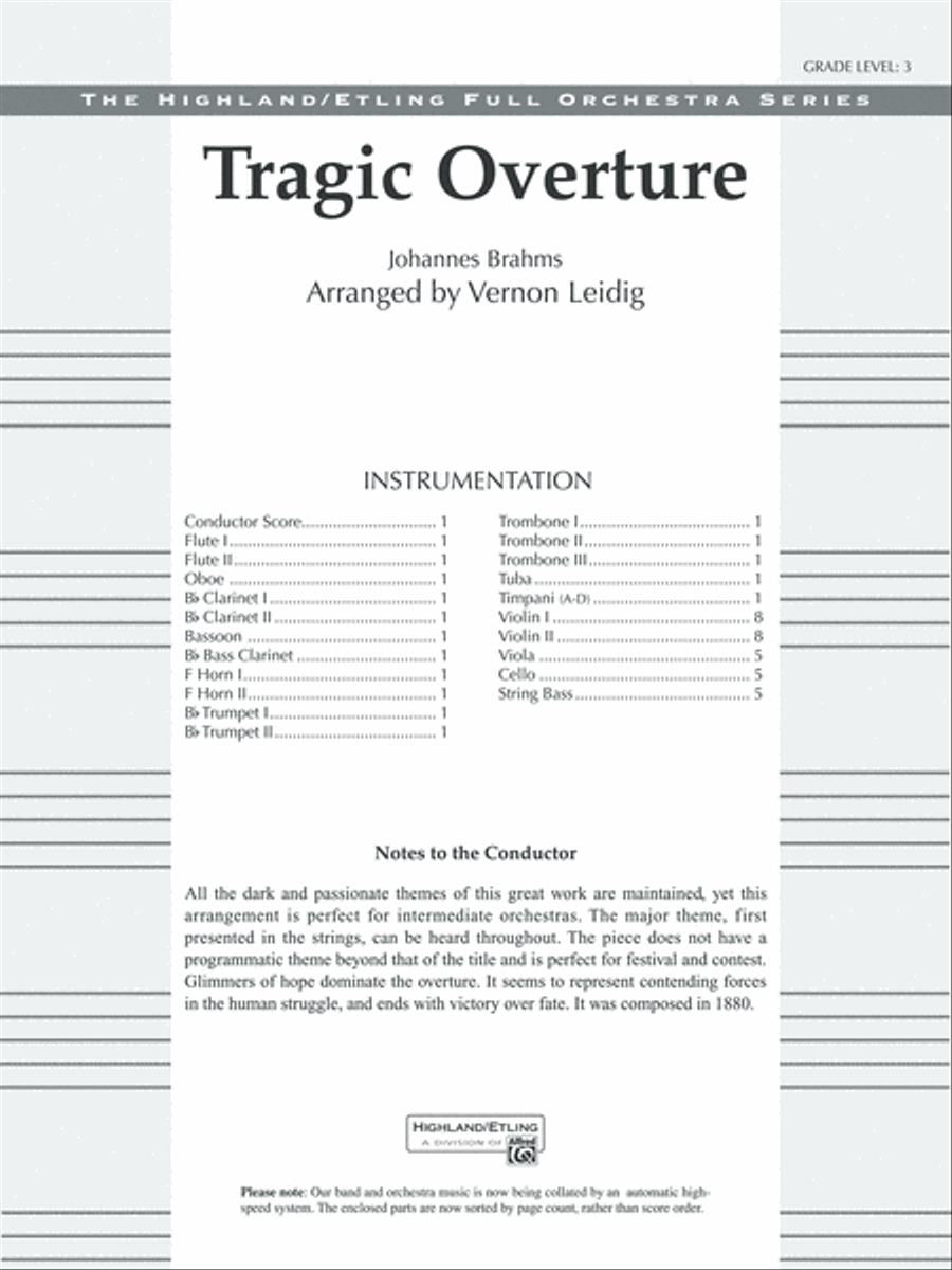 Tragic Overture: Score Full Orchestra scores gallery preview page 1