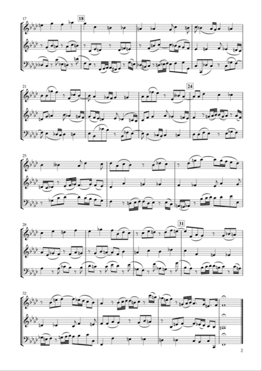 Sinfonia No.9 BWV.795 for Two Violins & Violoncello String Duet scores gallery preview page 2