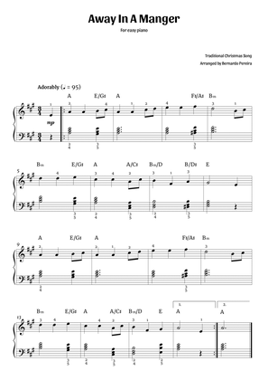 Book cover for Away In A Manger (easy piano in A major – with chords)